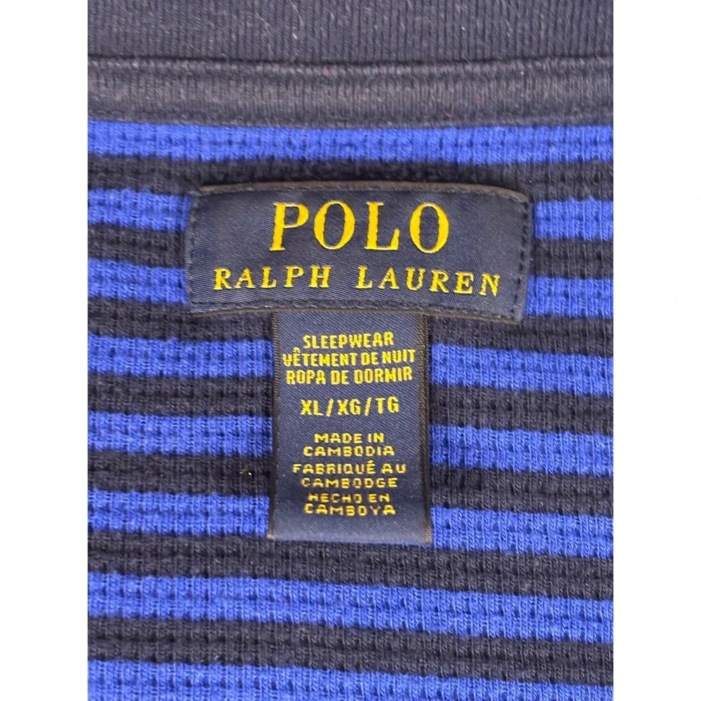 Polo Ralph Lauren Mens XL Blue Striped Waffle Knit Polo Bear Sleepwear Top 6951